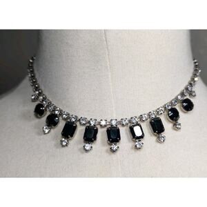 Vintage Art Deco Black And Clear Rhinestone Choker/Necklace Prom Wedding